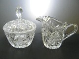 Antique EAPG Pattern Glass Creamer Sugar Bowl Diamond